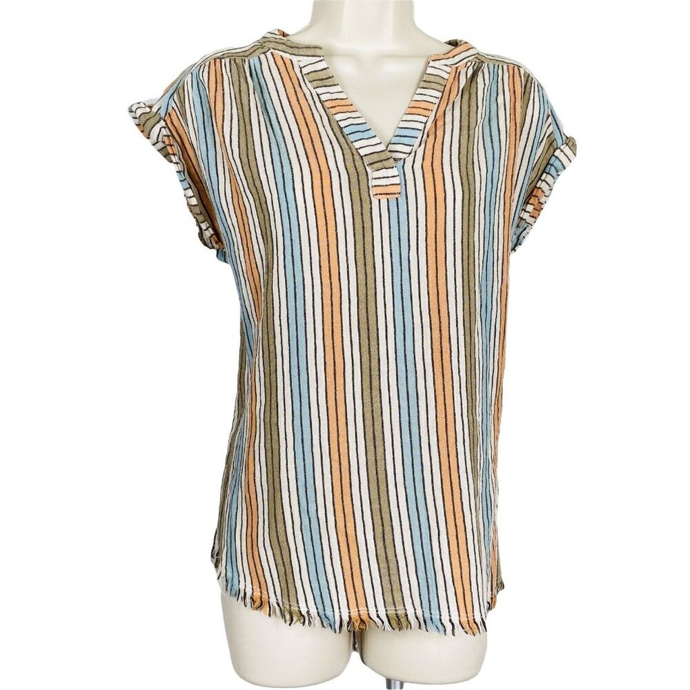 Womens Cato XS Multicolor Striped Sleeveless Semi-Sheer V-Neck Top